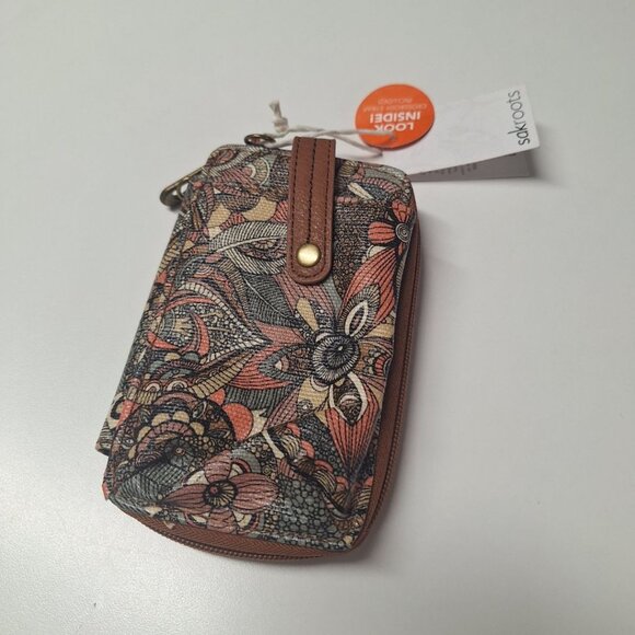 Sakroots Wristlet Wallet Pockets Card Slots Zip Floral Pink Brown Small 6 Inch - Picture 6 of 7